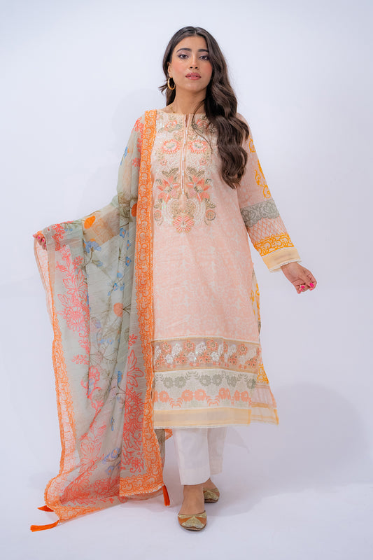 3pc unstitched embroidered lawn suit