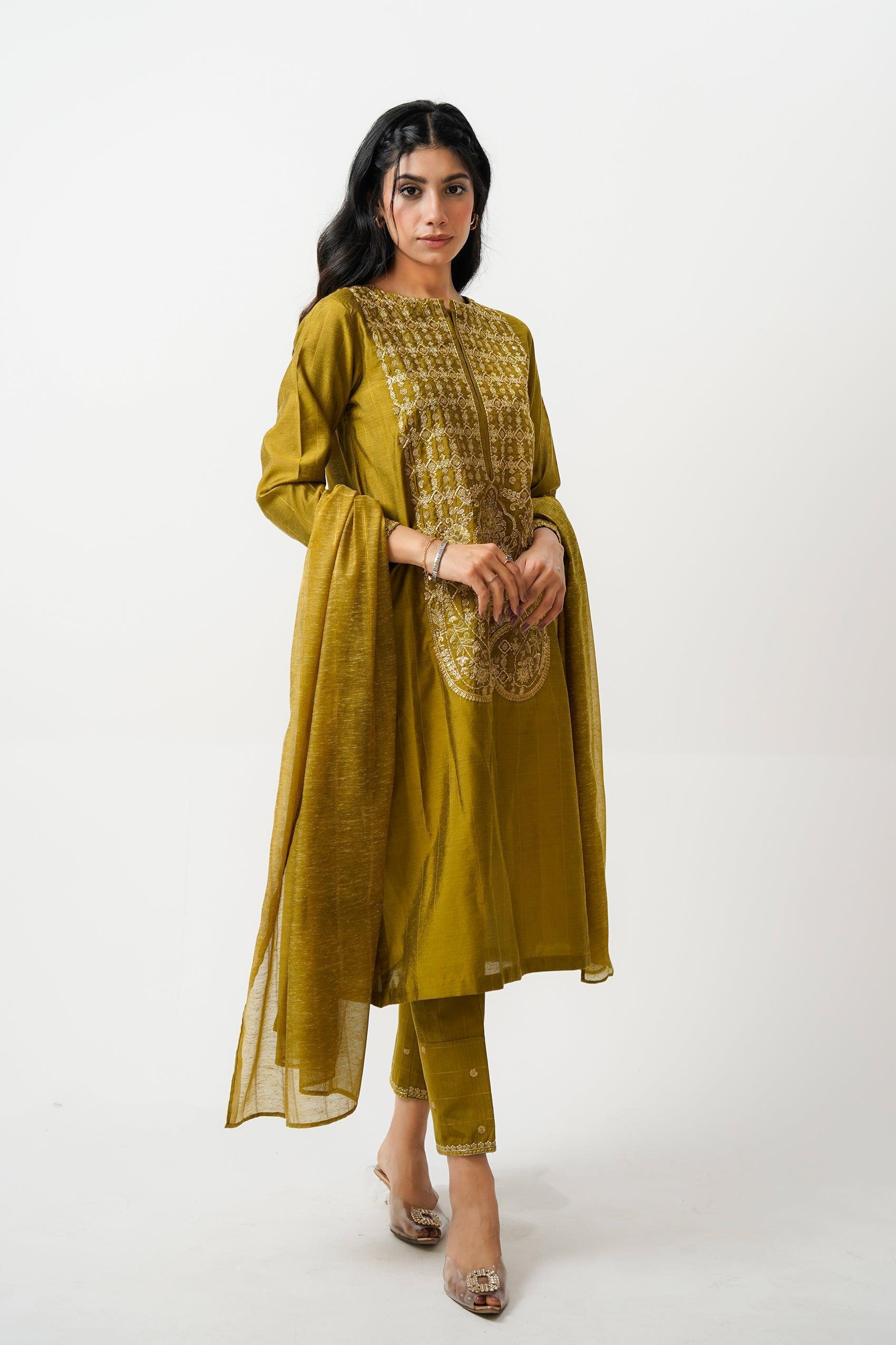 3PC Embroidered Cotton Silk Suit Kross Kulture