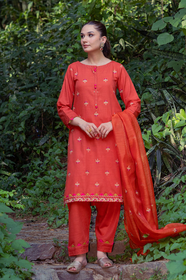 3 Piece - Embroidered Khaddar Suit