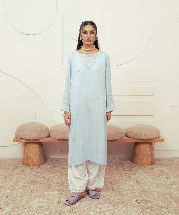 2PC - Embroidered Self Textured Suit