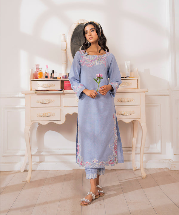 2PC - Embroidered Textured Cotton Suit