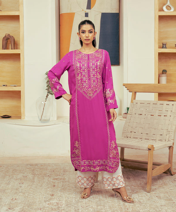 2PC - Embroidered Self Textured Suit