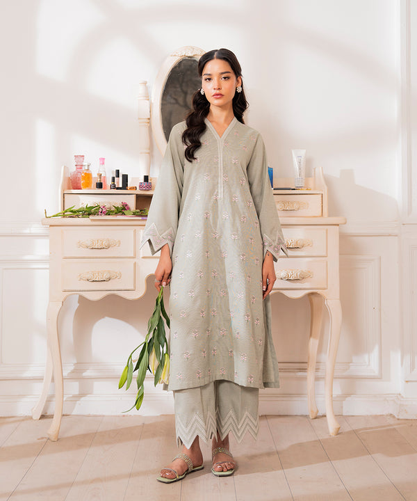 2PC - Embroidered Textured Cotton Suit