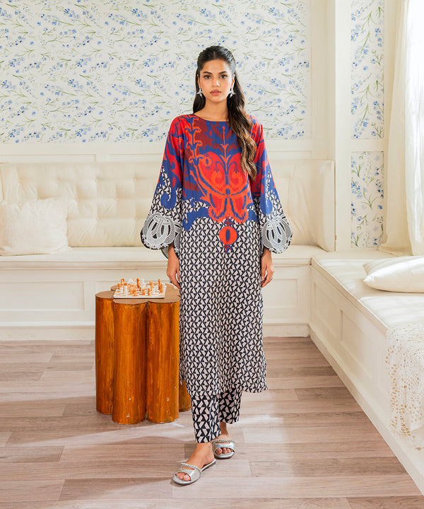 2PC - Digital Print and Embroidered Silk Lawn Suit