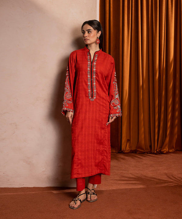 Embroidered Self Textured Suit