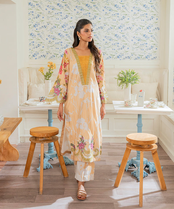 2PC - Digital Print and Embroidered Silk Lawn
