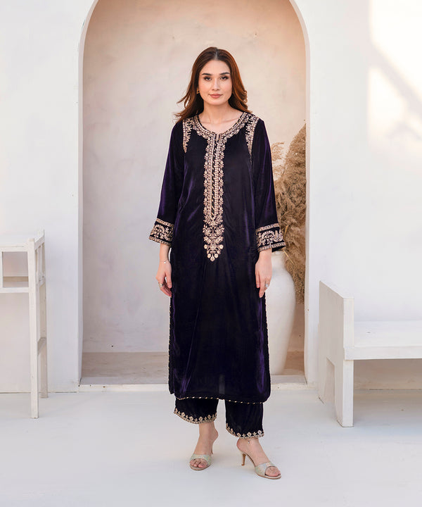 2PC - Velvet Embroidered Suit