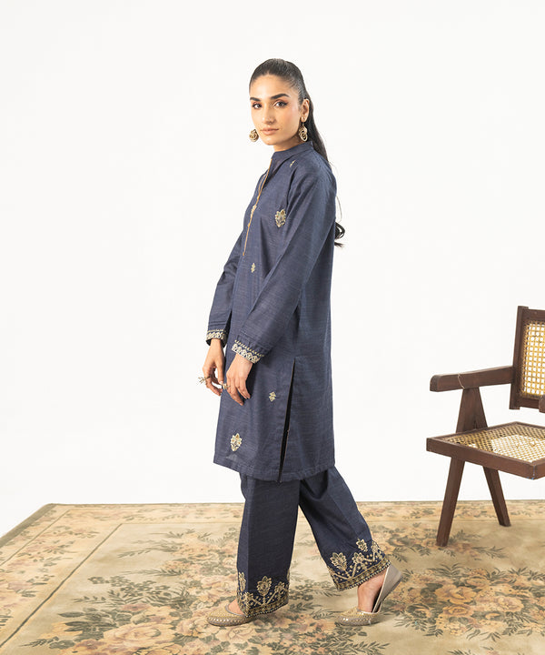 2PC - Embroidered Self Textured Suit