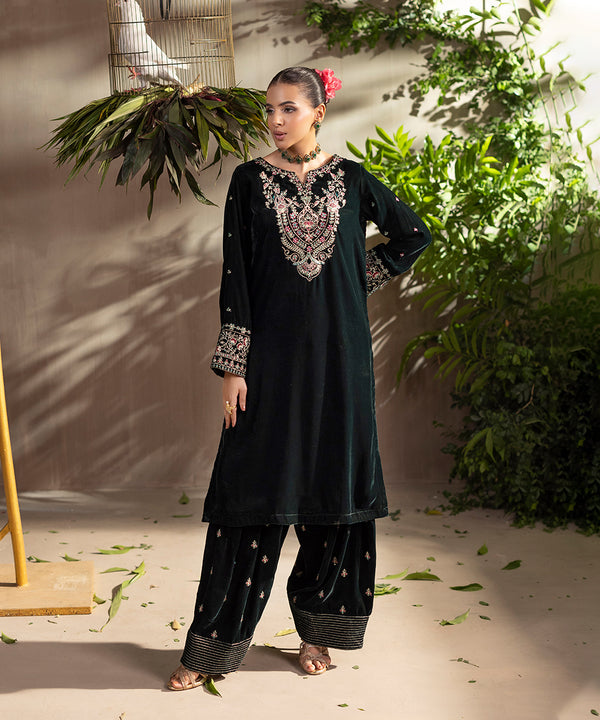 2PC - Embroidered Velvet Suit