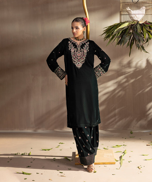 2PC - Embroidered Velvet Suit