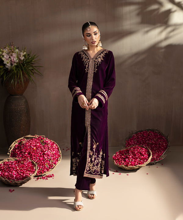 2PC - Embroidered Velvet Suit