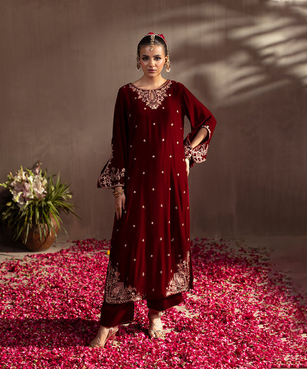 2PC - Embroidered Velvet Suit