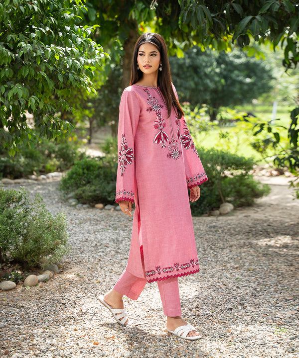 2PC - Embroidered Chambray Suit