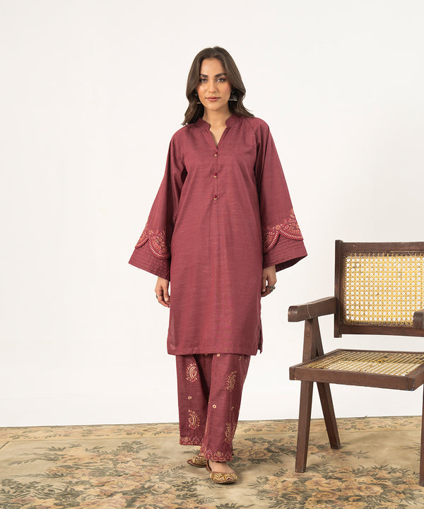 2PC - Embroidered Textured Cotton Suit