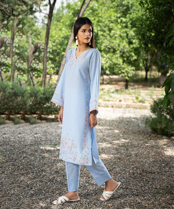 2PC - Embroidered Striped Lawn Cotton Suit