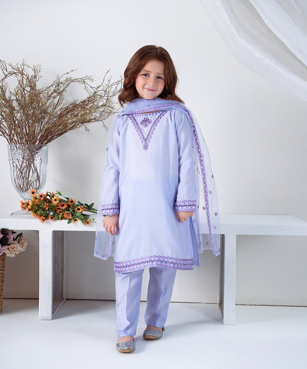 3PC - Embroidered Silk Lawn Suit