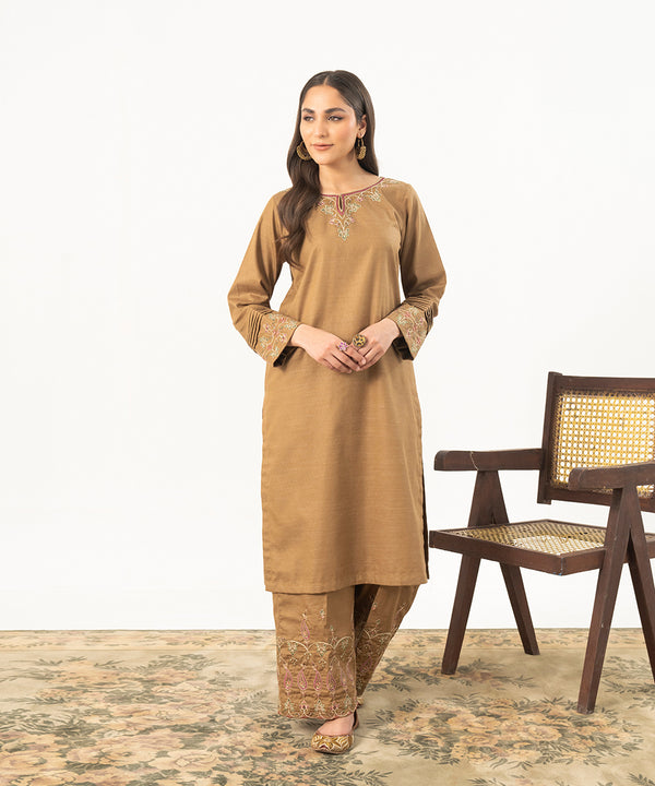 2PC - Embroidered Textured Cotton Suit