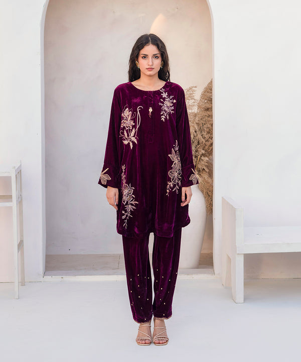 2PC - Velvet Embroidered Suit