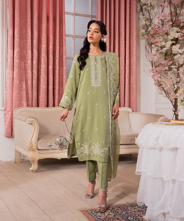 3PC -  Embroidered Yarn Dyed Cotton Suit