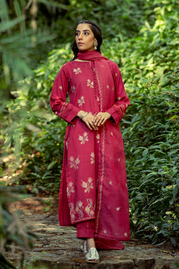 3PC - Embroidered Khaddar Suit