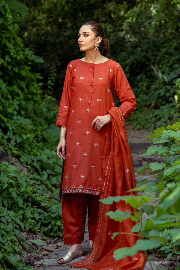 3PC - Embroidered Khaddar Suit