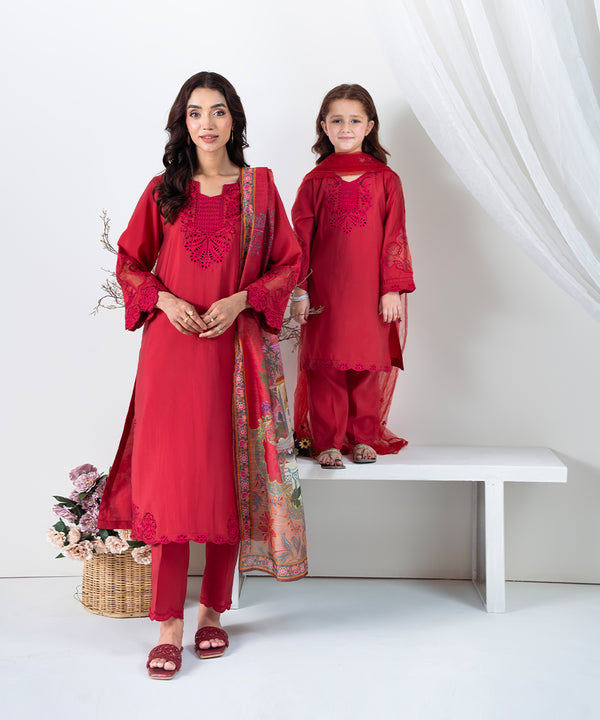 3PC - Embroidered Silk Lawn Suit
