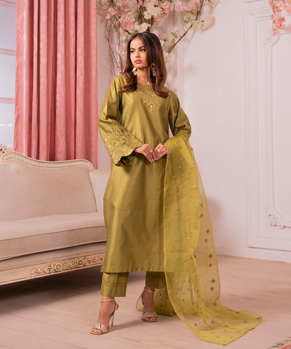 3PC - Embroidered Yarn Dyed Cotton Suit