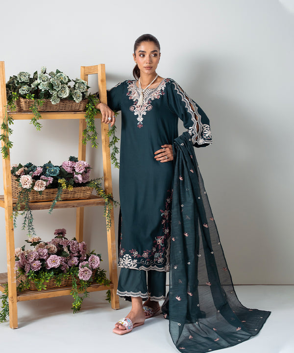 3PC - Embroidered Viscose Suit With Culottes