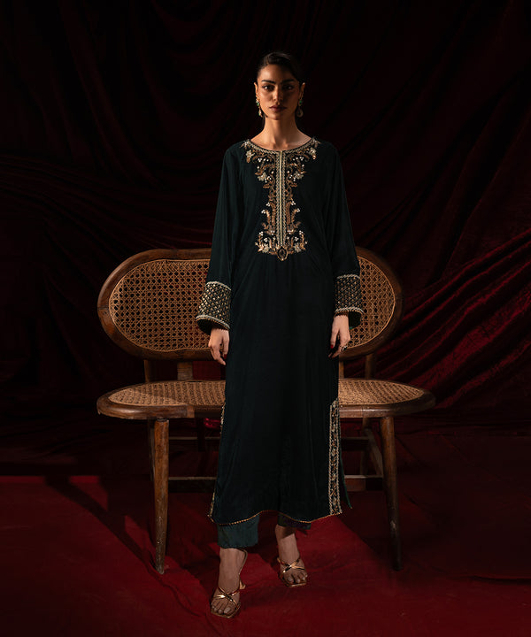 Embroidered Velvet Long Shirt