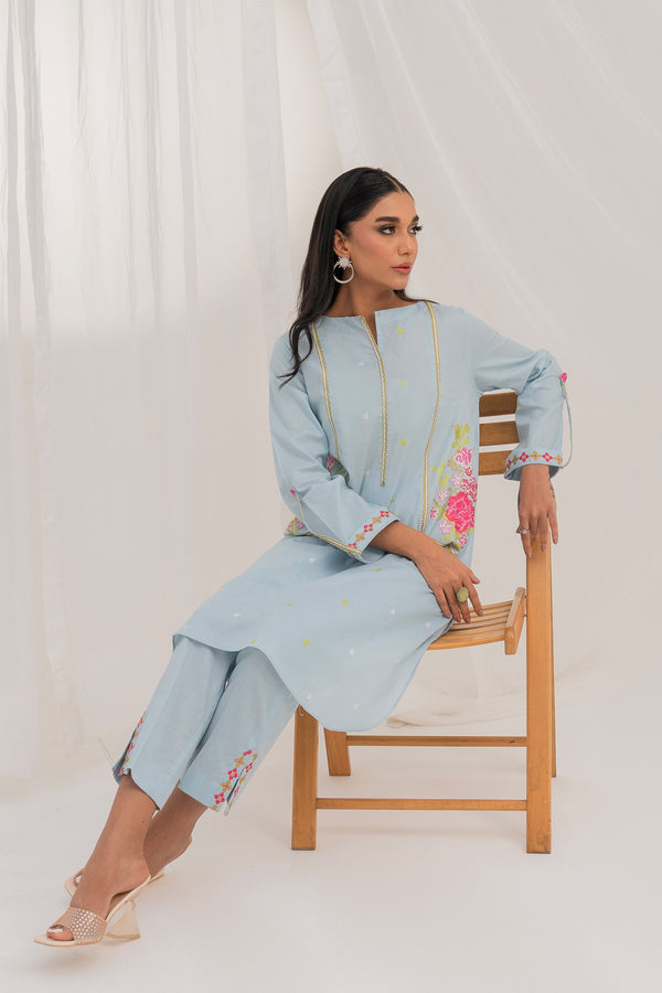 2PC - Embroidered Cambric Suit