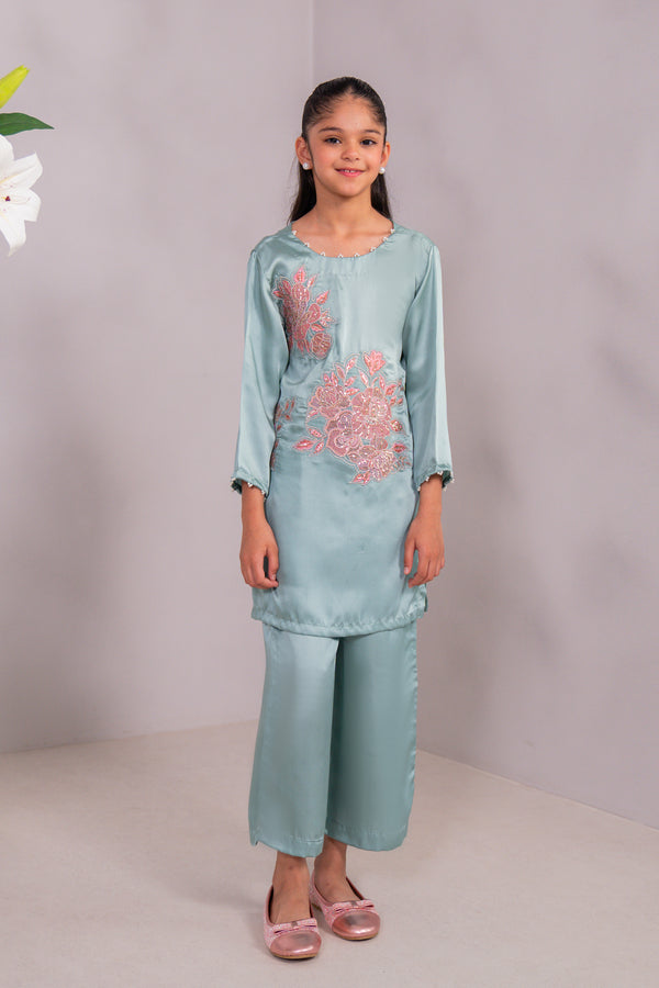 2PC Girl - Embroidered Charmeuse Silk Suit