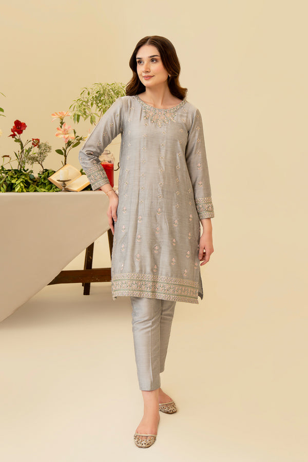 2PC - Embroidered Yarn Dyed Cotton Suit