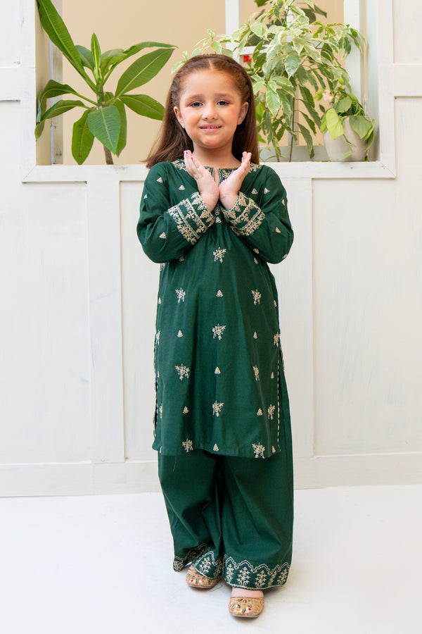 2PC Girl - Embroidered Yarn Dyed Cotton Suit