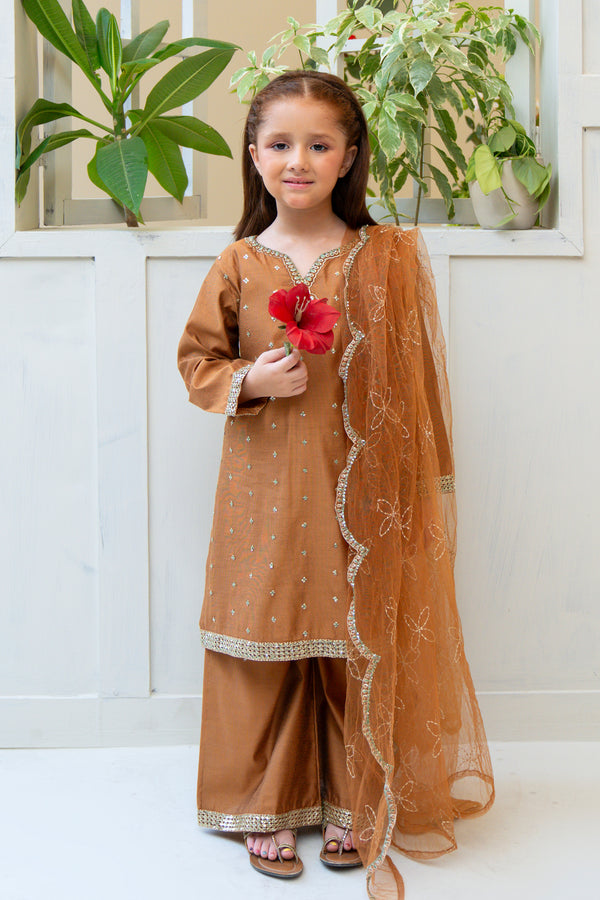 3PC Girl - Embroidered Yarn Dyed Cotton Suit