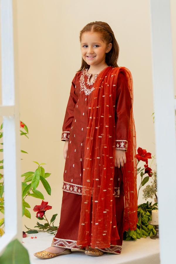 3PC Girl -Embroidered Yarn Dyed Cotton Suit