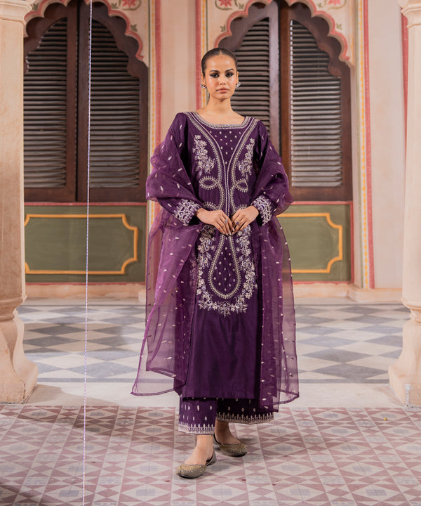 3PC - Embroidered Yarn Dyed Cotton Suit